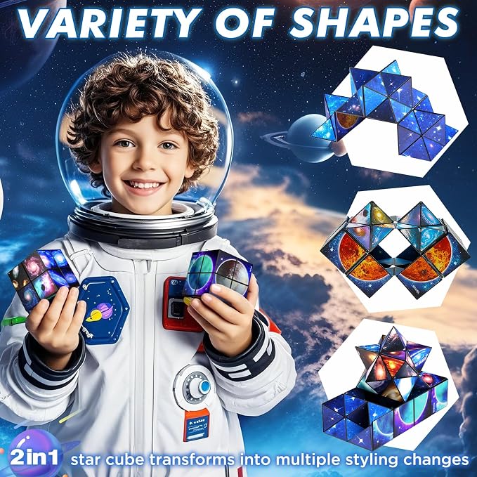 Euclidean Cube Fidget Toys for Kids 2 in 1 Star Cube Magic Cube Puzzle Toys | Fidget Cube for Kids and Adults, Yoshimoto Cube Travel Toys Stress Relief for All Age, Space Gifts for Boys Girls Ages 8-12