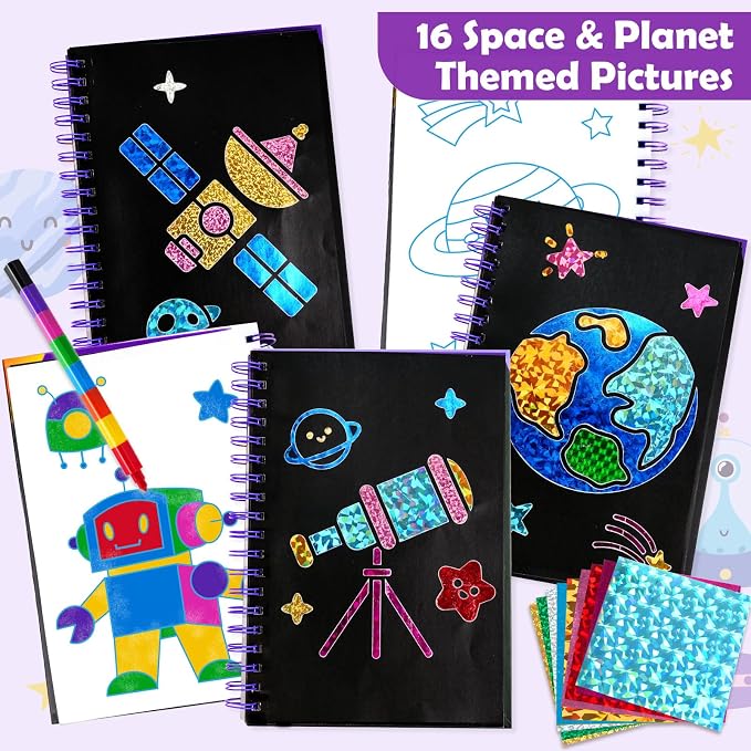 FUNNYB&G Foil Art Craft Kit for Kids, Sparkly Birthday Gift Toy for Boys | No Mess, Kids Ages 4-10 Create Sparkling Artwork, A Creative Gift for Birthdays, Holidays, Travel Activities,Screen-Free Fun
