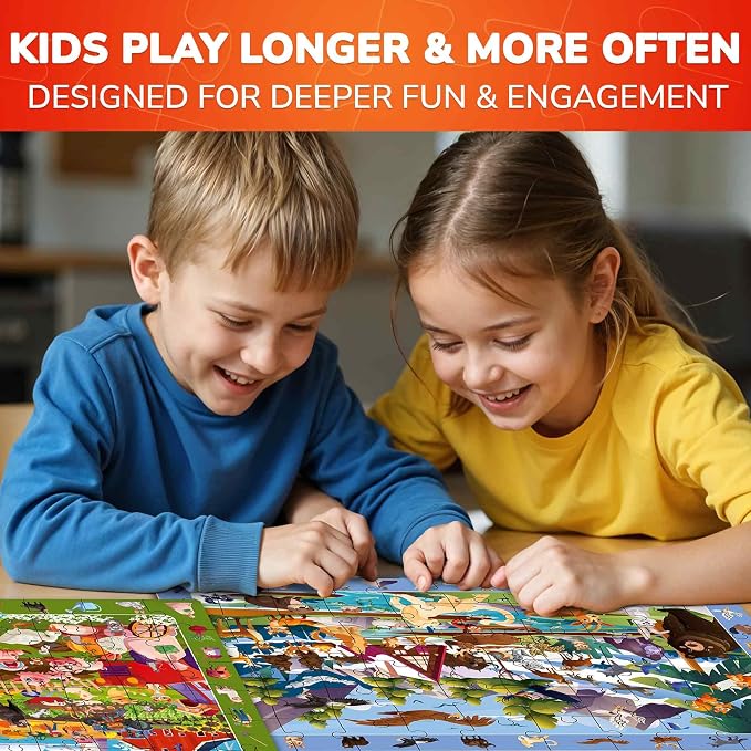 60 Piece Puzzles for Kids Ages 4-6 - 4-Pack Toddler Jigsaw Puzzles Ages 3-5 | Search and Find Animals Jigsaw Puzzle Ages 6-8 - Learning Toys - Educational Games Gift for Boys and Girls