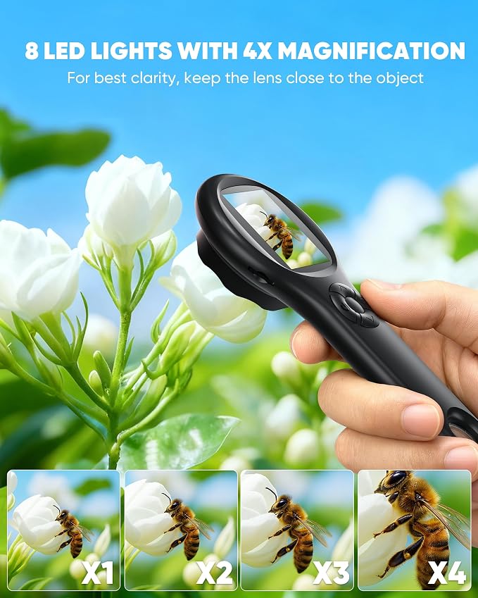 Microscope for Kids - Mini Pocket Digital Kids Microscope, Portable Handheld USB 500X Magnifying Glass, 4X Zoom, Christmas Birthday Gifts for Boys Girls Aged 3-12