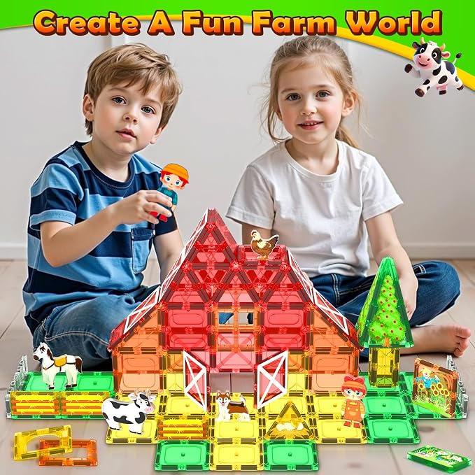 Magnetic Tiles Toys with Farm Animals for 3+ Year Old Toddler, Magnetic Blocks Building Toys for Kids Ages 3-5 5-7 Girls Boys, Classroom Must Haves