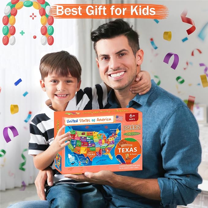 Puzzles for Kids Ages 6-8 8-10 - 200 Piece United States & USA Puzzle | Educational USA Learning Toys.Colorful Children Puzzles for 6 7 8 9 10 11 12 Years Old Boys and Girls.Holiday Gifts