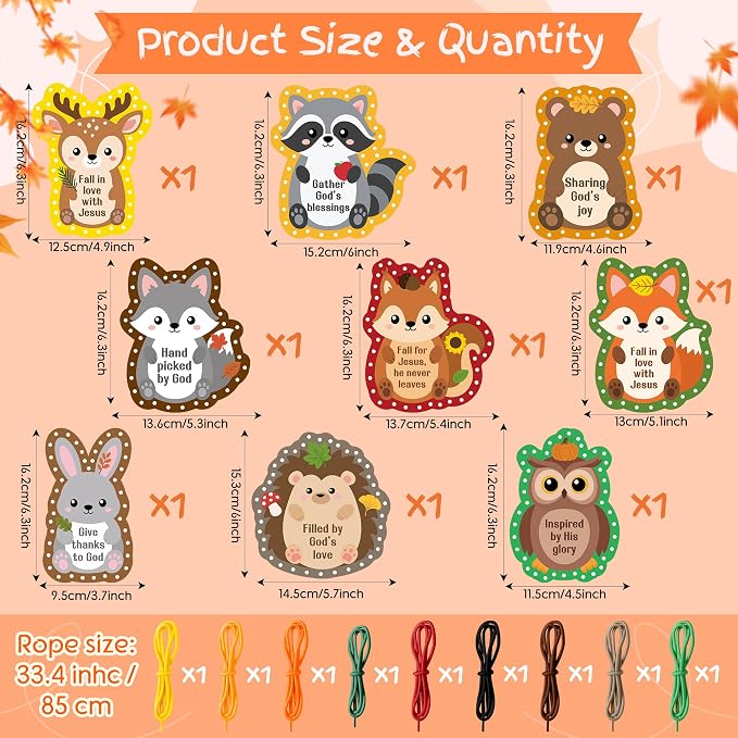 X1zuue Kids Lacing Cards, Fall Animal Sewing Card Kit, Religious Lacing Toy | 9Pcs Double Sided Sewing Cards Imagination Development Lacing Toys Games Kits for Toddlers Educational Learning Activity