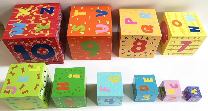 TOWO Wooden Stacking Boxes, Nesting Sorting Cups for Toddlers | Number, alphabet and animal blocks support stacking, nesting, sorting and early learning; Montessori toy for toddlers age 2+