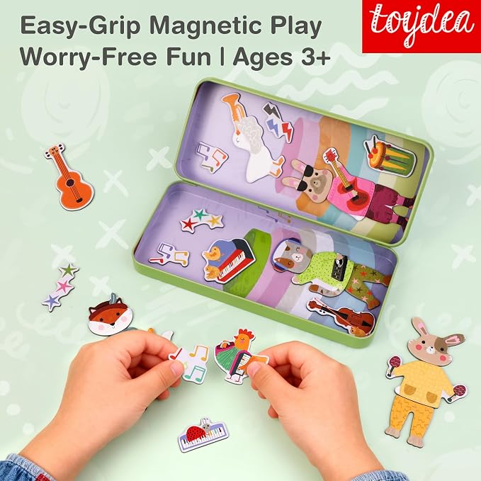 Magnetic Puzzle Box for Kids Ages 3-5, Music Travel Puzzle Game | 30+ Magnetic Pieces, Stimulate Art Imagination, Quiet Travel Toy, Gift for Girls and Boys