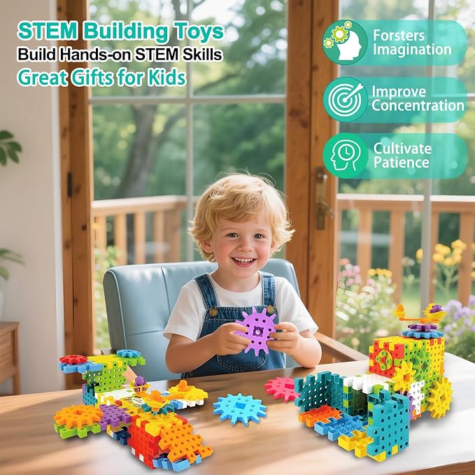 STEM Education Building Toys, 248 PCS Electric Gear Building Blocks Toys Set with Drill, Toddler Screw Toy, Kids Tool Set Construction Toy for Boys Girls Gifts Age 3-8