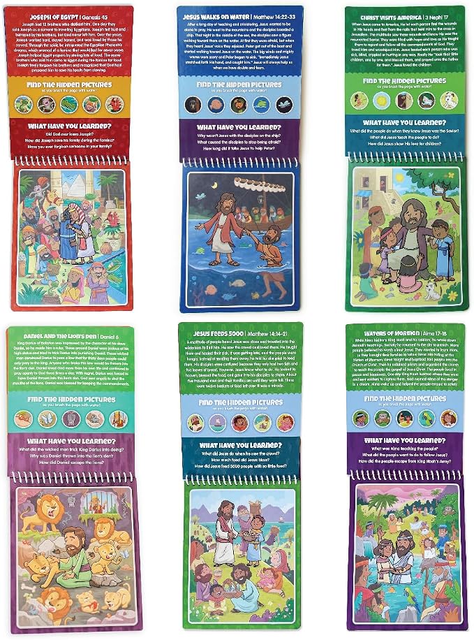 KangaToys 6 Pack of Aqua Brush, Water Reveal, Coloring Scripture Activity Book for Kids. (6 Pack Bible & Book of Mormon Set)