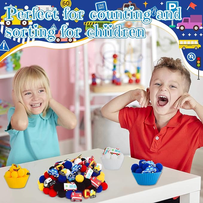 192pcs Back to School Cars Sensory Bin Filler Fine Motor Toys Transportation Toys Sensory Bin Items Toy Ambulance Fire Engine Police Car Excavator Taxi for Preschool Education Activities