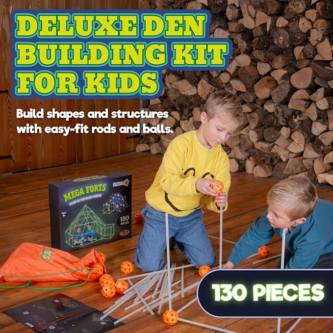 KiddyPlay Mega Forts - 130 Piece Fort Building Kit for Kids | Glow in the Dark DIY Fort Making Kit - Build a Fort Building Kit - STEM Building Toys For Kids