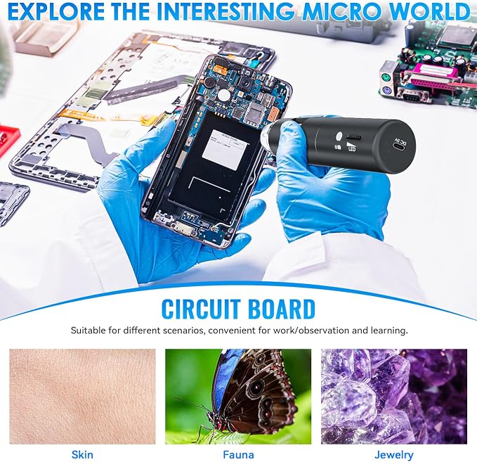 Wireless Digital Microscope, Skybasic 50X-1000X Magnification WiFi Portable Handheld Microscopes with Adjustable Stand HD USB Microscope Camera Compatible with iPhone Android iPad Windows Mac Computer
