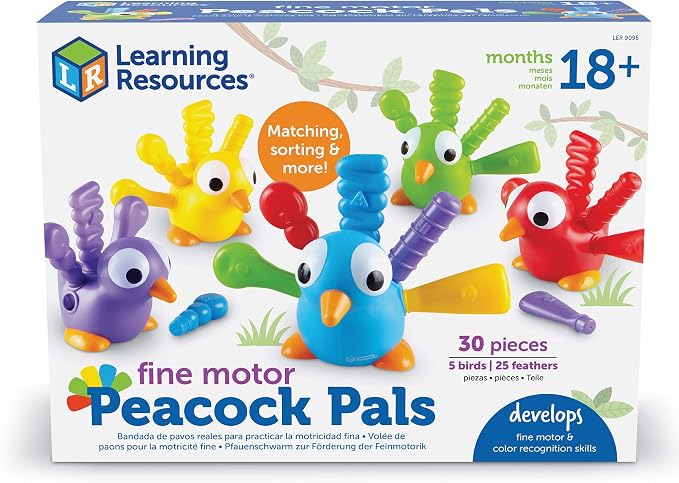 Learning Resources Fine Motor Peacock Pals - Toddler Montessori Toys, Sorting Stacking and Matching Shape Skill Activities, Color Recognition, Gifts for Boys and Girls