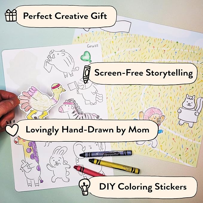 Animal World DIY Coloring Stickers for Kids - Arts and Crafts Kit, Color Your Own Sticker Set, Road Trip Travel Activity, Storytelling Craft Kits Birthday Gift for Girls, Boys Ages 3-10+