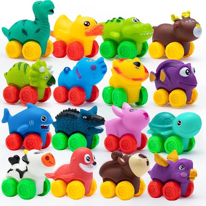 JOYIN Animal Cars, Soft Rubber Car Set Toy, Mini Vehicles, Bath Toy Car for Boys and Girls, Summer Beach and Pool Activity Gift, Party Favors for Kids
