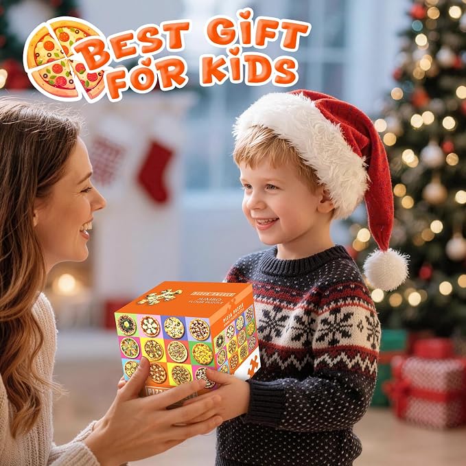 Jumbo Floor Puzzle for Kids,48 Piece Pizza Jigsaw Puzzle Ages 3-8 | Food-themed Learning Puzzle with Colorful Pizza,Extra-thick Cardboard,35x24 in Completed,Gift for Boys and Girls