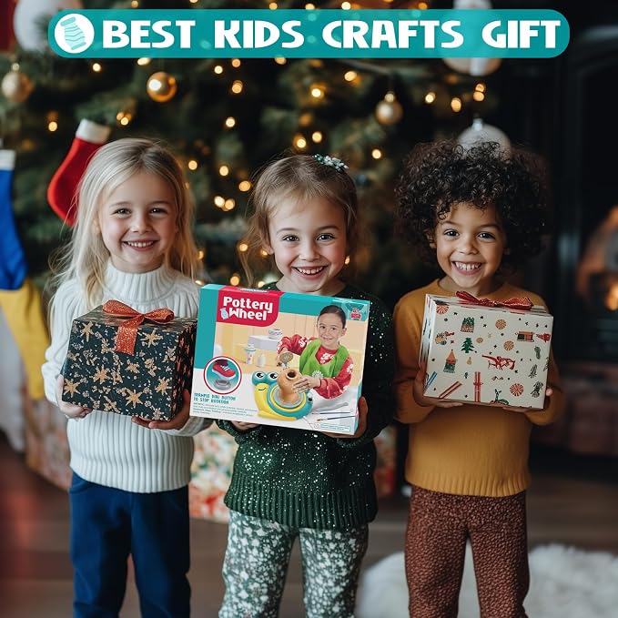 Aujazyble Pottery Wheel for Kids, Complete Arts & Crafts Kit for Kids 6-12+ | Crafts for Girls 8-12, Girls Boy Toys Birthday Halloween Christmas Gift for Kids Ages 6 7 8 9 10 11 12+, (Snail)