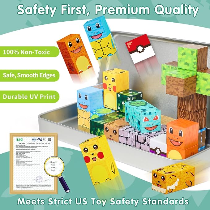 Pocket Cubes Magnetic Blocks & Magnetic Tiles, 35 PCS Voxel Animal Magnetic Building Cubes Set, STEM Construction Toys for Kids Ages 4-8, Mini Travel Toys for Toddlers 3-5, Montessori Sensory Gifts