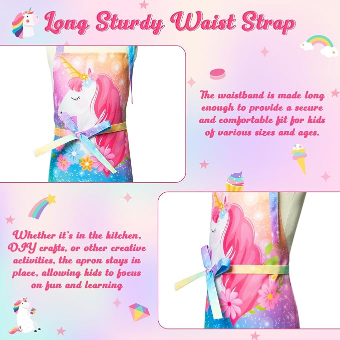 R HORSE 2 Pieces Kid Apron and Chef Hat Set, Dress up Role Play Chef Toy | Magic Horse Adjustable Children Kitchen Apron for Girl, Ideal for Cooking, Baking, Painting, Training, Cooking Birthday Gift