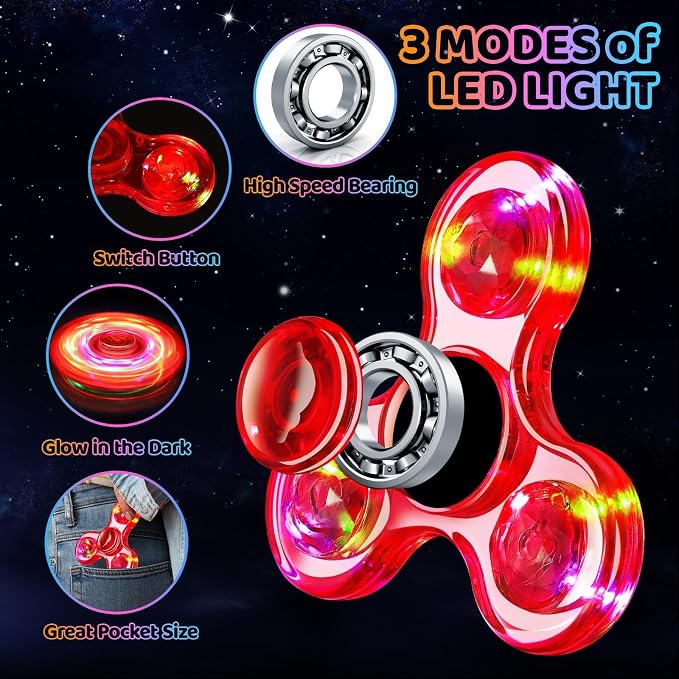 Fidget Spinner 2 Pack, Light up Sensory Fidget Toys Adults Kids Autism ADHD | Kids Travel Toys Anxiety Stress Relief Teen Boy Gifts, Classroom Prizes Glow Birthday Party Graduation Gift Stocking Stuffers