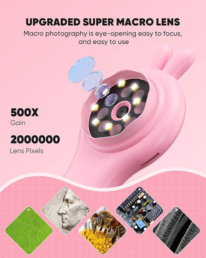 T TAKMLY Mini Pocket Digital Microscope, Macro Fixed Focus Magnifying Glass, Portable Handheld USB Digital Microscope 500x Magnification, 4X Zoom