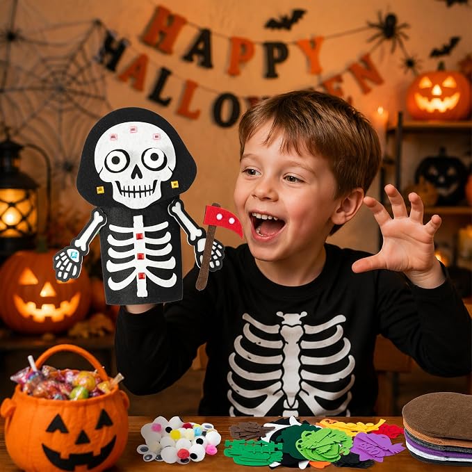 WATINC Hand Puppet Making Kit, Felt Sock Puppet Toys for Kids (Halloween) | 6 Styles, Make Your Own Storytelling & Role Play Crafts, Creative Group Activity, Party Favors & Gifts for Kids Ages 4-8