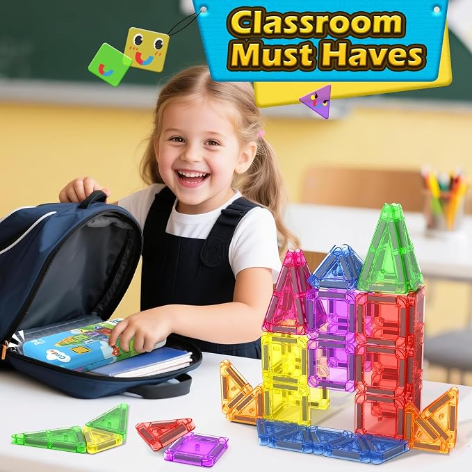 Magnetic Tiles Mini Travel Toddler Toys Magnetic Blocks Building for Kids | Birthday Gift for Boys & Girls 3+ Year Old, Toddler Travel Essential, Preschool Classroom Must Haves, Outdoor Learning Toys