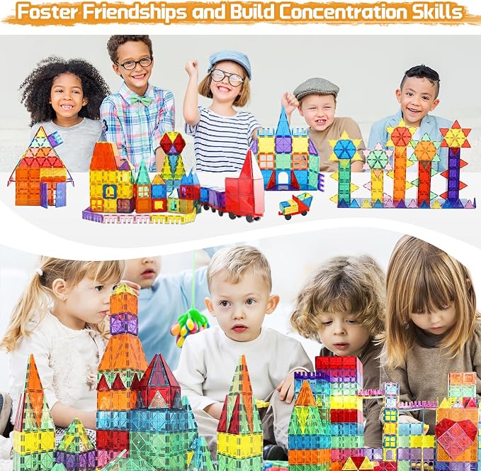 Paaxido Magnetic Tiles - 130PCS Magnetic Blocks for Kids, Magnet Tiles Building Blocks Set with 2 Cars, Construction STEM Magnet Toys Gift for Kids, Boys and Girls 3 4 5 6 7 8+ Year Old