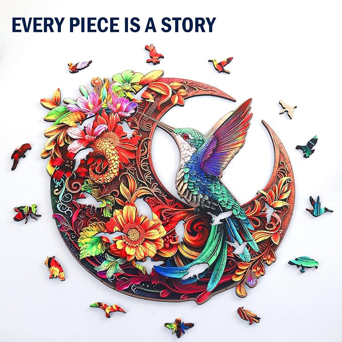 Unique Wooden Puzzles for Adults, Hummingbird Puzzle 100 Pieces 6.9" x 6.8", Animal Shaped Wood Puzzles Adult, Wooden Jigsaw Puzzles for Adults, Family Games for Kids and Adults