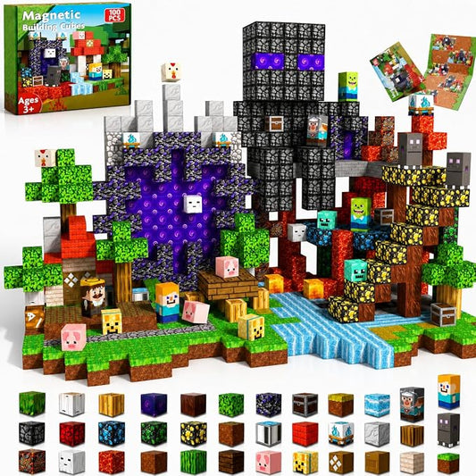 GraceDuck 100 PCS Magnetic Blocks - Magnetic Building Blocks, Stacking Magnets for Kids, Sensory Toy for STEM Montessori Sensory Toys for Kids 3+ Boys and Girls Christmas Birthday Gifts