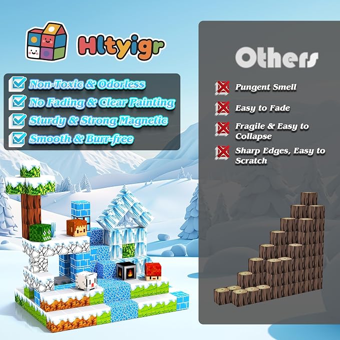 150PCS Magnetic Blocks for Kids Age 3+, Snow World | Magnetic Building Cube, Construction Toys for Boys & Girls Age 3-4 5 6 7 8-12, Sensory Tiles Building Gift for Birthday