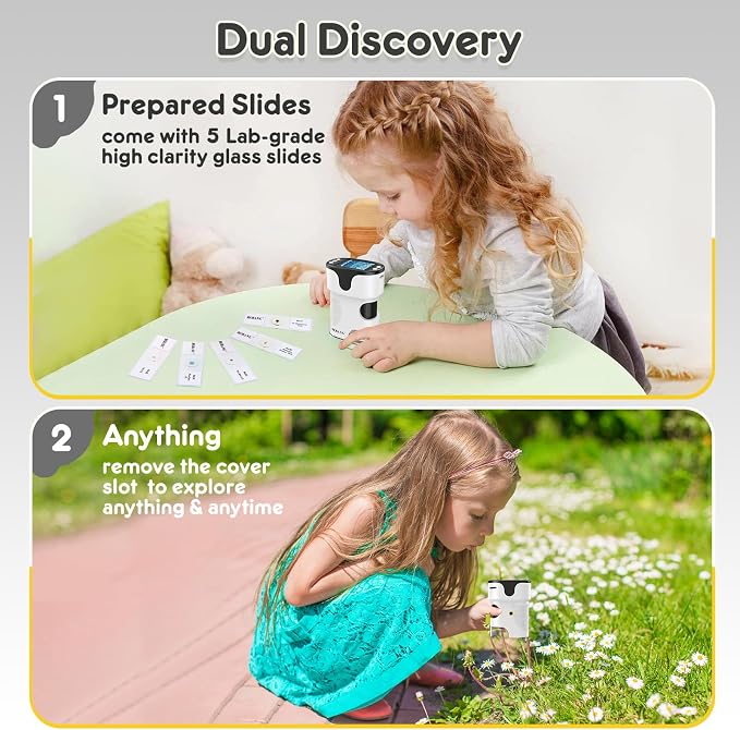 Kids Digital Microscope Science Gift: Complete STEM Toy Kit for Ages 4-12 | 32GB Card for Photos & Video / Custom EVA Case / Real Glass Slides / Upgraded 3mm Slide Slot / 2.5H Rechargeable Use
