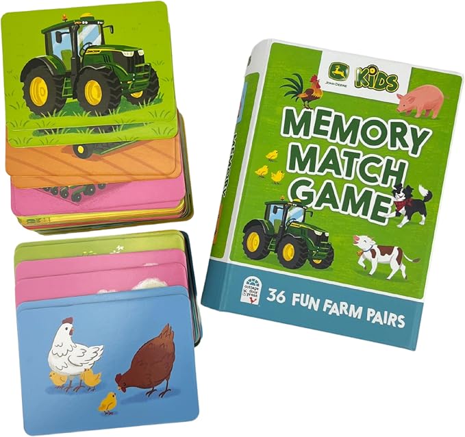 Cottage Door Press John Deere Memory Matching Game for Kids Ages 3+ 72 Large Thick Cards Including Farm Animals and Tractors in a Sturdy Compact Box
