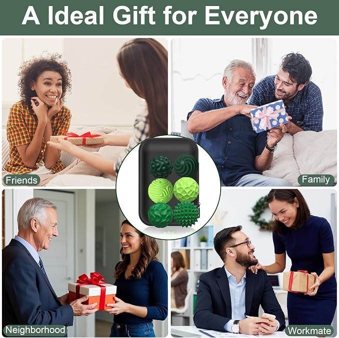 BUSOHA Silicone Magnetic Fidget Balls - 6 Pack Fidget Toys for Adult | Six Unique Textures Sensory Support,Quiet and Silent Stress Relief,Lightweight,Office,Travel,Anxiety,ADHD,Green