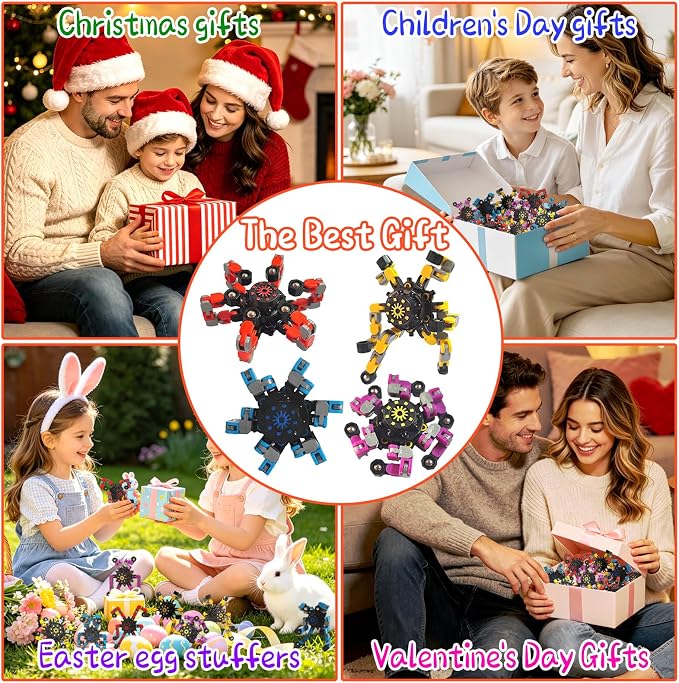 12 Pack Funny Sensory Fidget Toys,Deformable Chain DIY Robot Spinners Fingertip Stress Relief Gyro Toy Birthday Gifts Easter Basket Goodie Bag Stuffers Classroom Prizes Party Favors for Kids Adults
