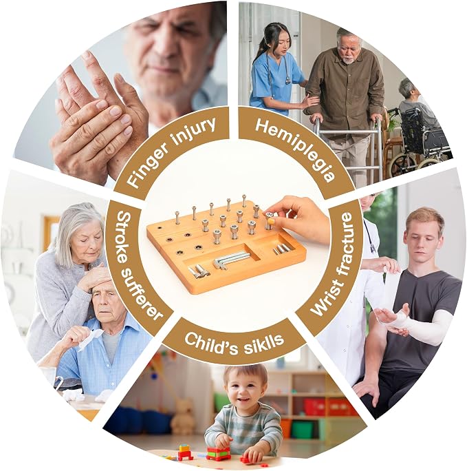 DICYWUDI Wooden Pegboard for Finger Dexterity, Finger Strength Trainer for Hand Grip Strengthener Targeted Strength, Relief & Recovery– for Men, Women, and Seniors