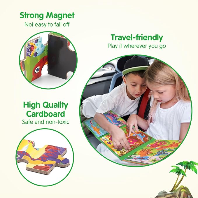 SYNARRY Magnetic Dinosaur Puzzle for Kids Ages 3-5, Travel Dinosaur Toys | 20-Piece Magnetic Travel Puzzle for Kids Ages 4-6, Car Airplane Road Trip Activities, Quiet Toys, Dinosaur Gifts for Kids