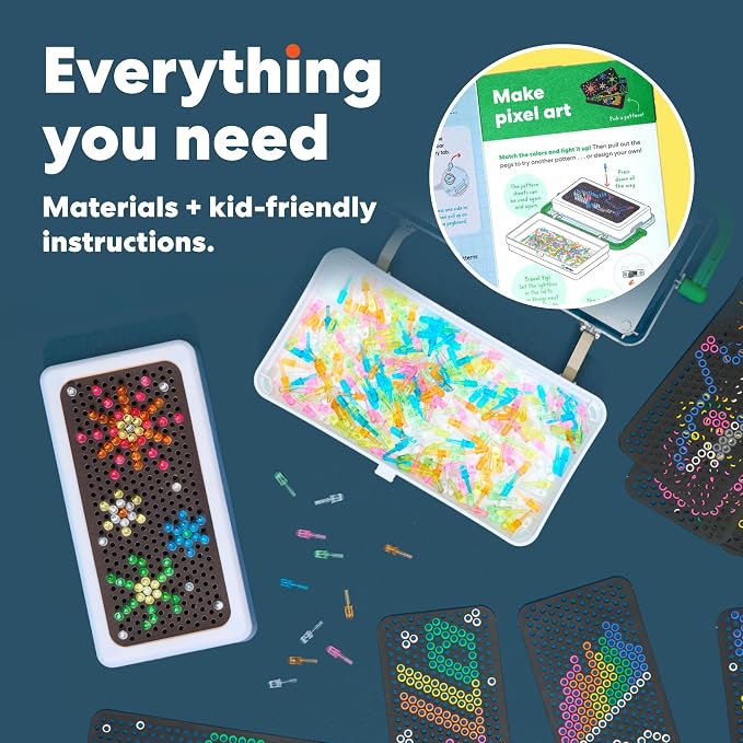 KiwiCo Pixel Art Kit for Kids Ages 5-8 – DIY Illuminated Arts & Crafts Lightbox – Screen-Free Creative Activity with Reusable Templates – 20+ Designs - Creative Art Gift