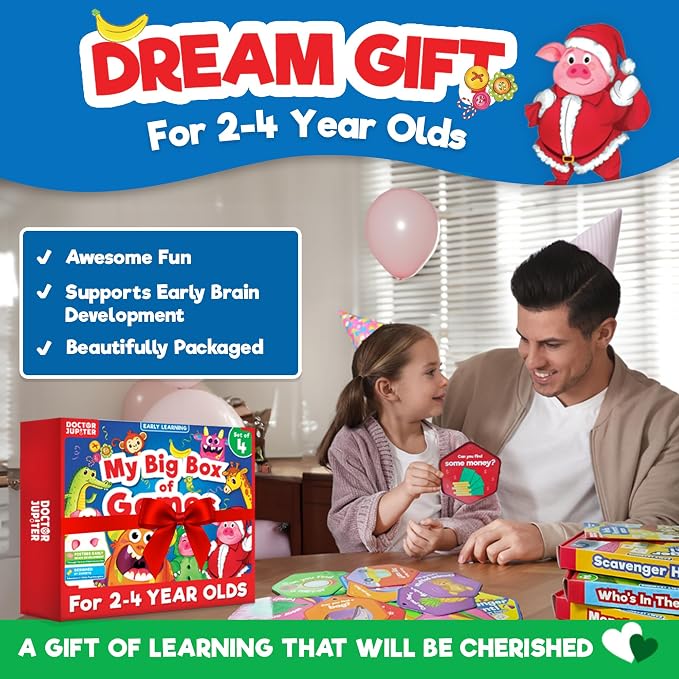 Doctor Jupiter My Big Box of Games for Kids Ages 2-3-4 Years Old | Birthday Gift for Boys & Girls Ages 2,3,4, My Big Box of Games, Montessori Educational Toy, Learning Activity Set