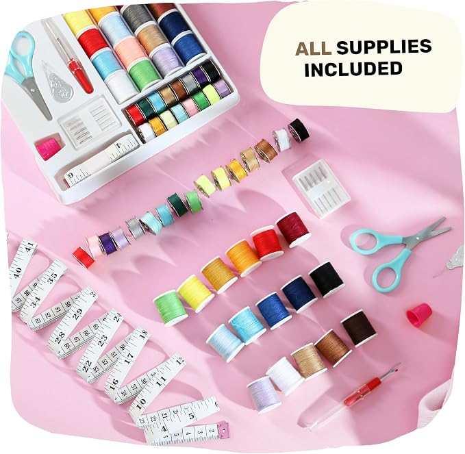 CraftBud Mini Sewing Machine for Beginners, Adults and Kids Sewing Machine | 48-Piece Sewing Kit Accessories, Portable, Dual Speed, Extension Table, Foot Pedal, Built-in Light, Guide Book & More, Blue