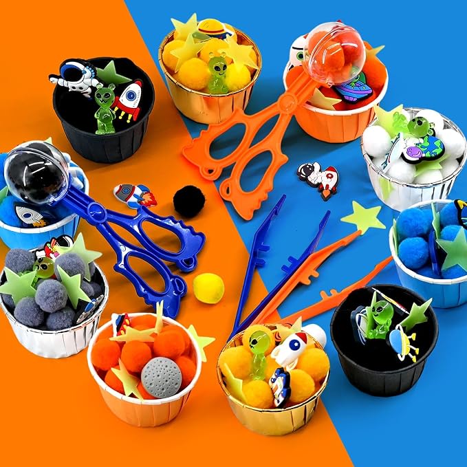 247 Pcs Astronaut Sensory Bin Filler Space Galaxy Alien Counting Sorting Sensory Bin Items Fine Motor Counts for Summer Sorting Counting
