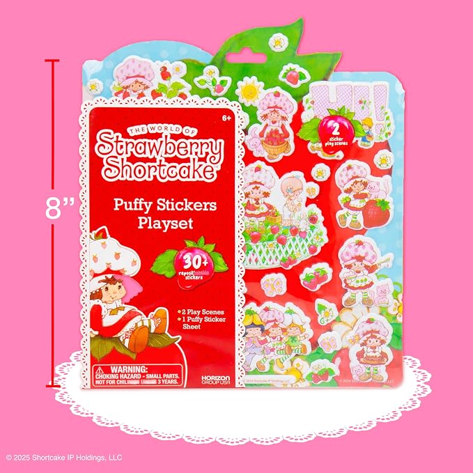 Strawberry Shortcake Puffy Sticker Playset, Cute Puffy Stickers & Double-Sided Play Scene, Sticker Books for Kids, Toddler Activity Book, Kids Activities, Reusable Sticker Book