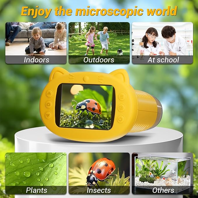 Kids Microscope: 1000X Handheld Pocket Microscope for Photo and Video Portable Science Kits STEM Toys – Christmas/Birthday Gifts for Girls & Boys Ages 3-12(Orange)