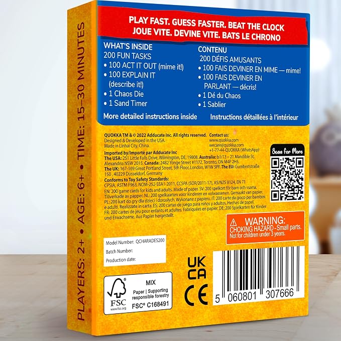Charades Games for Kids 8-12 and Adults - Family Board Game for Kids 6-8 | 200 Acting and Explaining Cards with Timer - Express & Guess - Fun Card Games for Family Night and Travel