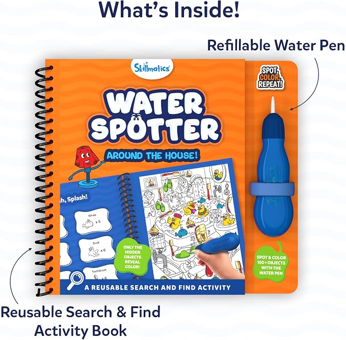 Skillmatics Water Spotter, Around the House, Travel Toy, Activity Book | Paint with Water Kit, Kindergarten Coloring Book, Screen-Free Fun, Mess-Free, Gift for Kids, Boys & Girls Ages 4, 5, 6, 7, 8