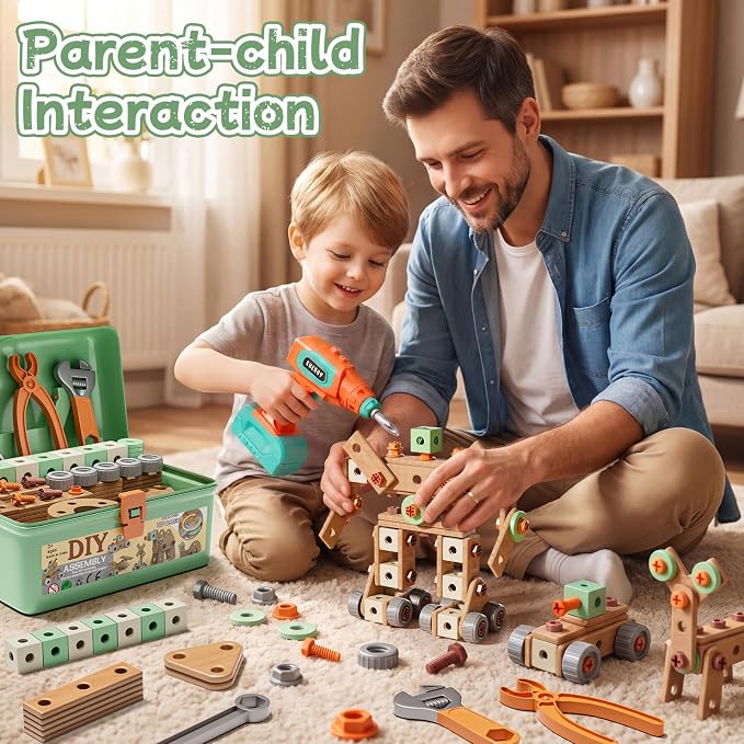 CUTE STONE 158PCS Kids Tool Set with Toy Drill | STEM Construction Building Toys with Storage Tool Box, Montessori Pretend Play Gift for Toddler Boys and Girls Ages 3-6