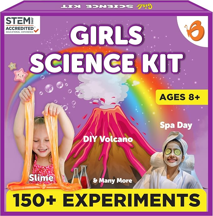Butterfly EduFields 150+ Experiments Girls Science Kit for Kids Ages 8-12 | Slime & Volcano Science Experiments Projects | Educational STEM Learning | Birthday Gift for Girls Ages 8-12 | Craft Kit