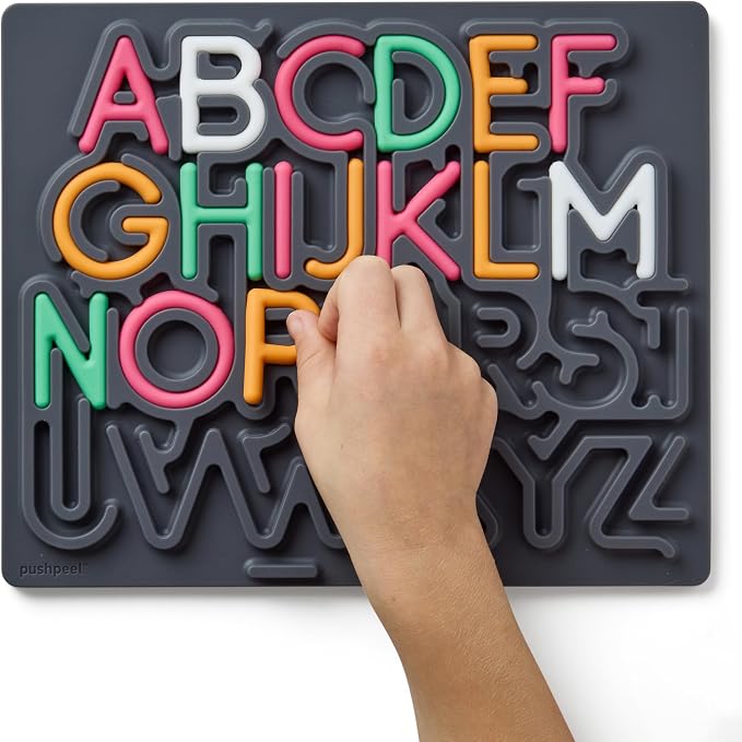 Pushpeel Advanced ABC Tracing Puzzle Board (Best for Ages 4+) – Silicone Learning Toy for Pre-Writing & Fine Motor Skills – Quiet Sensory Travel Activity Toy for Kids – Uppercase Alphabet, Granite