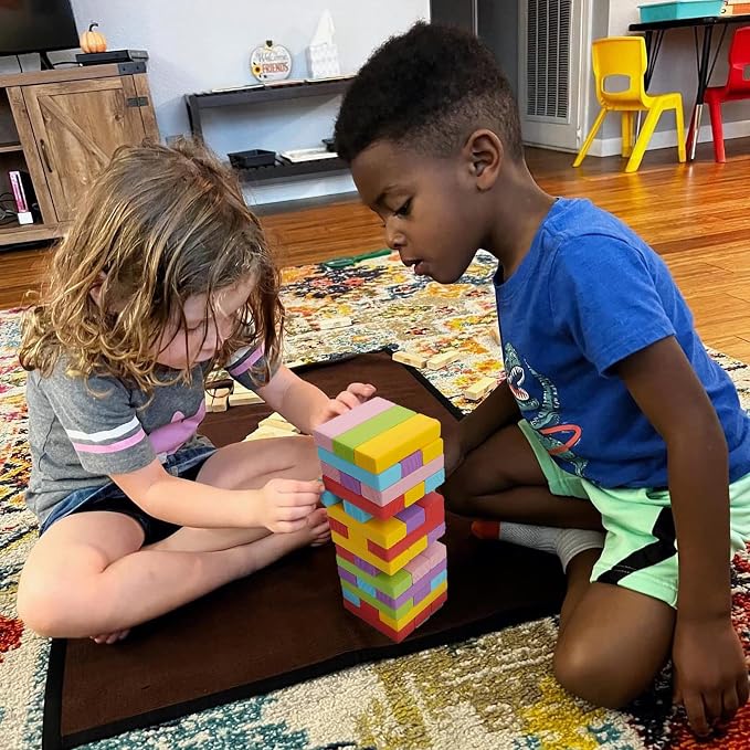 Gentle Monster Wooden Colorful Stacking Board Games Builing Blocks for Kids Boys Girls, 54 Pcs Wood Balancing Blocks Montessori Toy Gift for Kids, Classic Game for Party with Storage Bag