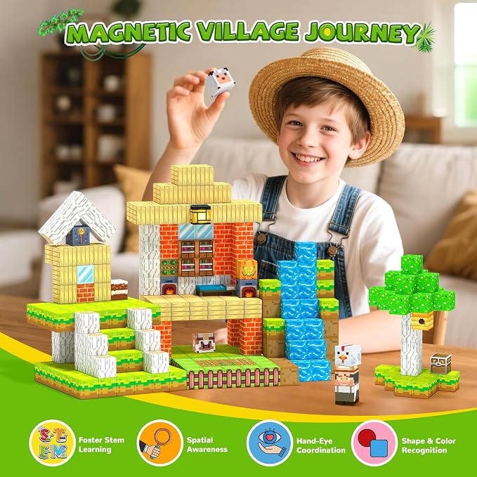 Magnetic Blocks,Birthday Gift Toys for 3 4 5 6 7 8 Year Old Boys & Girls, | Farm Animals, STEM Sensory Magnet Cubes, Montessori Educational Toys