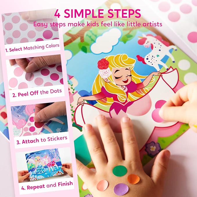 Klever Kits Princess Dot Art Kit for Kids, No Mess Sticker for Kids 3-7, Art and Craft Kits, DIY Creative Activity, Travel Toy, Birthday Presents for Boys Girls