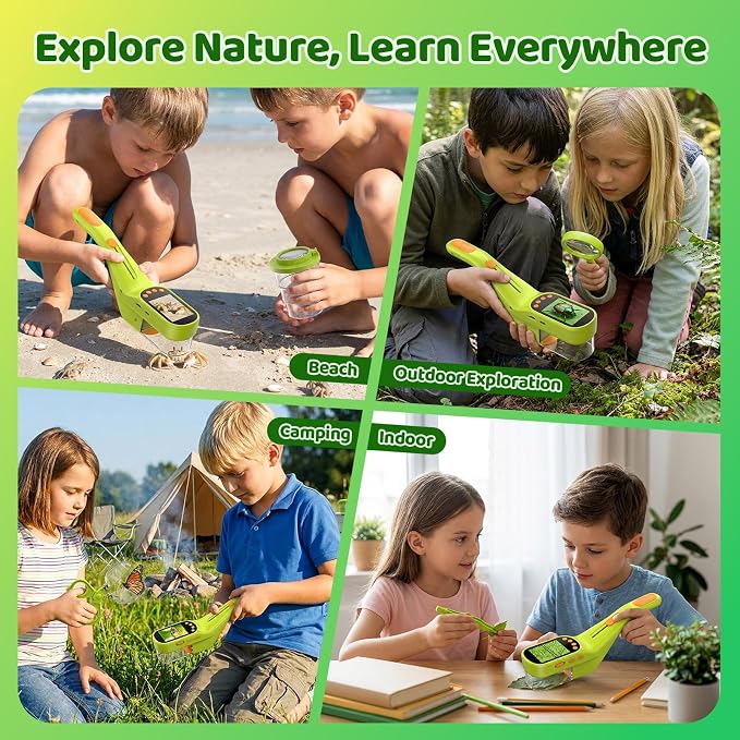 Handheld Microscope for Kids, Outdoor Explorer STEM Toy with Bonus Tools, 2.4" IPS Screen, Ergonomic Grip, Digital Camera, Photo/Video, Magnifier, Science Kit – Gift for Boys & Girls Age 3-12